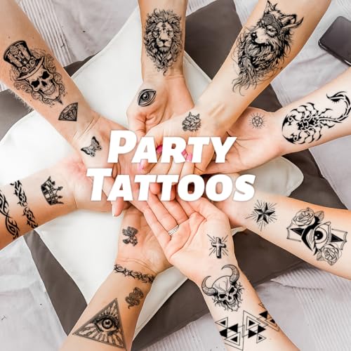 winthrop 80 Sheets Tiny Temporary Tattoos for Adult ? Black Theme Waterproof Body Art Realistic Tattoos Stickers, Include Lion Wolf Tiger Owl Skeleton Skull