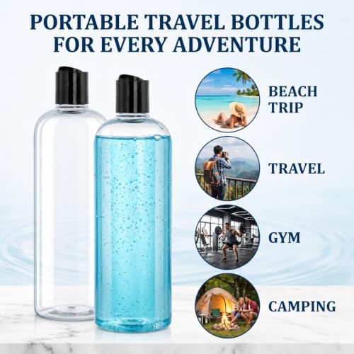 20-Pack 16oz Clear Refillable Travel Bottles with Flip Top Caps - BPA Free
