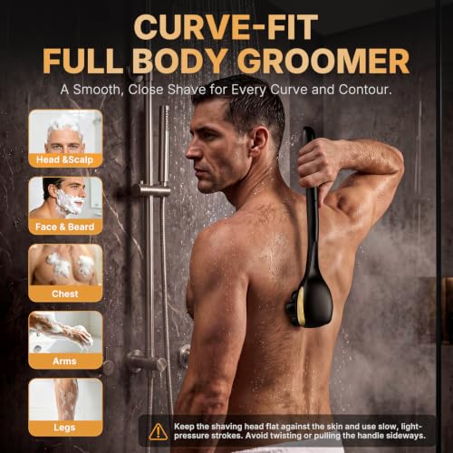 7D Back Shaver for Men 3-in-1 Body Groomer with Long Handle, IPX6 Waterproof