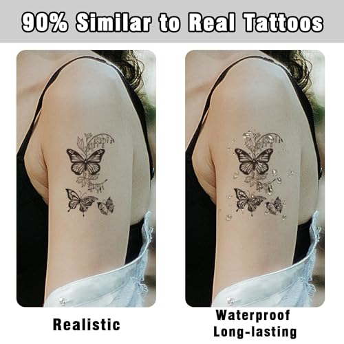 Cerlaza 100 Sheets Temporary Tattoos for Women Adult, 420 Mixed Styles Tiny Branch Fake Tattoo Stickers that Look Real and Last Long, Christmas Decoration Realistic Henna for Girl Body Art Sticker