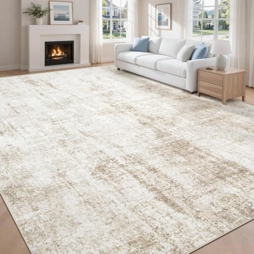 8x10 Beige Washable Area Rug - Abstract Modern Non-Slip Indoor Carpet for Living Room & Bedroom - Variation: Beige / 8' x 10'
