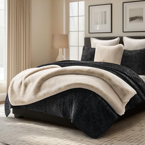 EverGrace Birch Mink Faux Chinchilla Fur Throw Blanket 60x80 Inches - Luxurious Plush Cozy Bed & Decor Accent