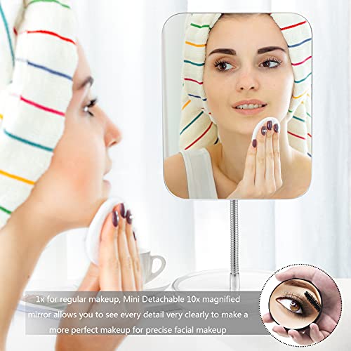 Desk Makeup Mirror with Detachable 10x Magnification,360¡Æ Rotation Flexible Gooseneck Mirror with Stand,Tabletop Cosmetic Mirror,Good for Shower Shaving Traveling-Rectangle
