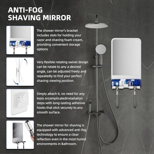 Infitrans Fogless Shower Mirror for Shaving with Storage - White - Adjustable & Easy Installation