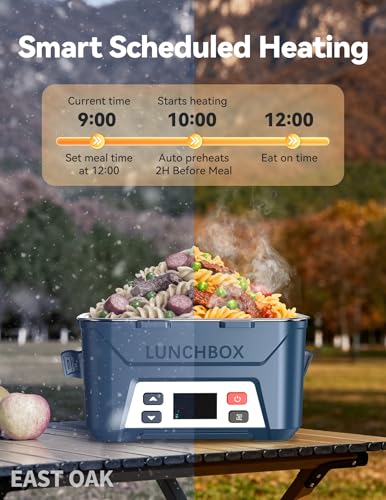 EAST OAK Cordless Heated Lunch Box 5.5-Cup with Schedule Heating & Large Blue Container