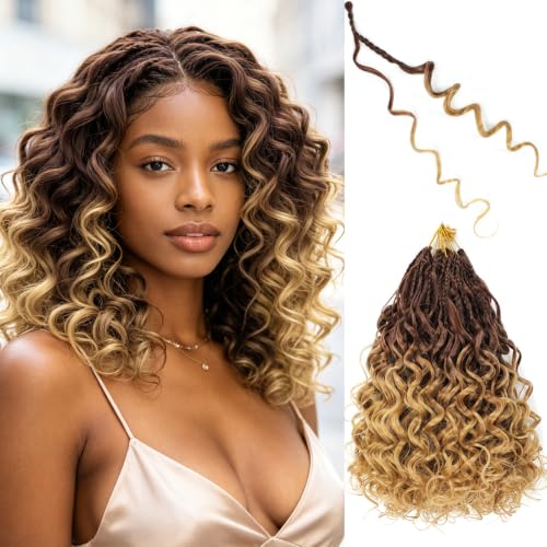 8 Packs Short Curly Crochet Hair 12 Inch Brown Ombre Honey Blonde Prelooped Boho Box Braids