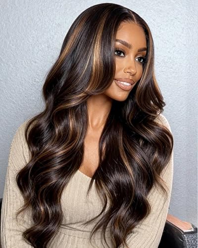 Emistar 26 Inch Body Wave U Part Wig - Highlights & Glueless Half Wigs for Black Women #4H27 BW