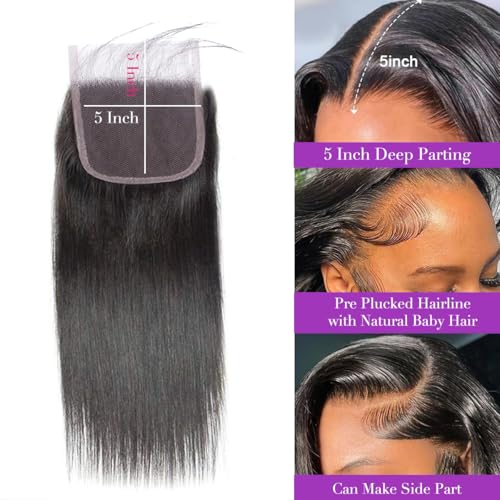 16 Inch Natural Black HD Lace Closure - Straight Brazilian Human Hair Pre Plucked with Baby Hair