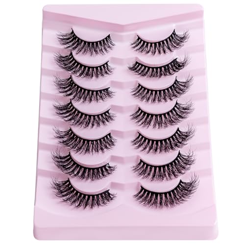 Cat Eye Lashes Wispy Fluffy, 8D Faux Mink 12-18MM (7 Pairs) - Dramatic Volume, Waterproof Lightweight, Daily & Party Wear, Reusable (B Curl)