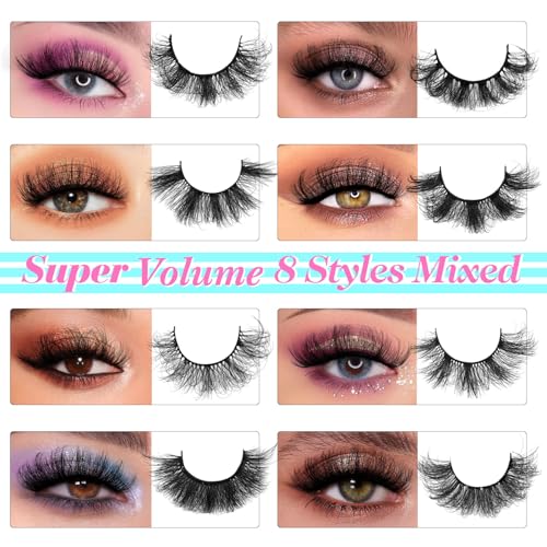 48 Pairs Faux Mink False Eyelashes with 8 Styles Thick Dramatic Long Eye Lash Pack