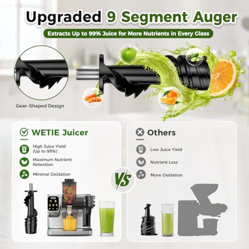 WETIE Grey 3-in-1 Cold Press Juicer with 99% Juice Yield, Touch Screen 200W