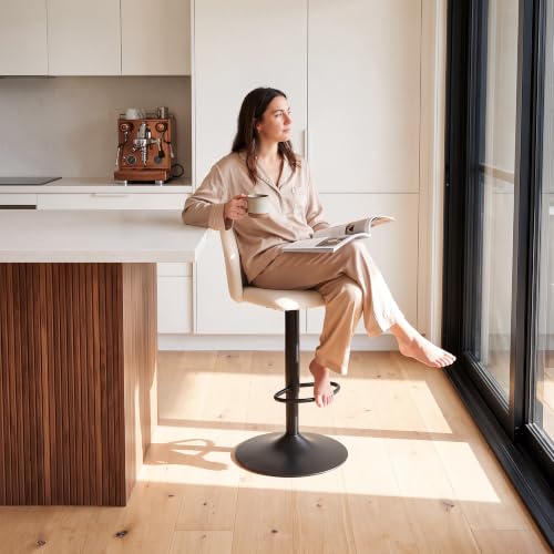 COLAMY Beige Adjustable Upholstered Counter Height Bar Stools Set of 2