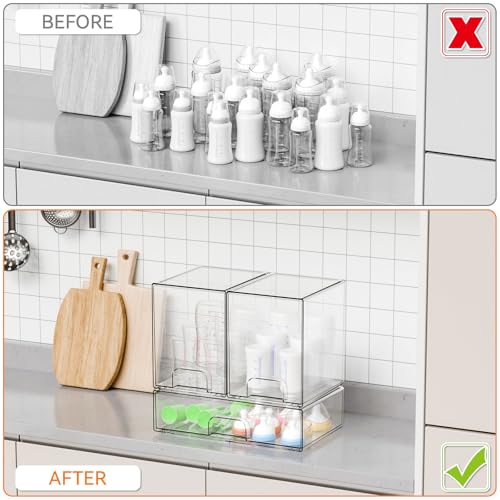 Baby Bottle Organizer with Stackable Drawers - BPA Free Countertop Storage for Breast Pump Parts & Accessories