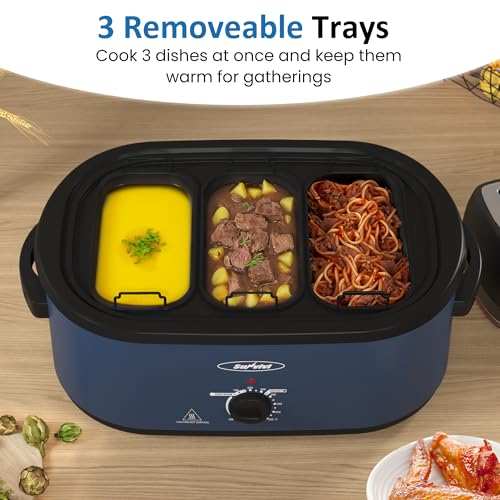 Sunvivi 24QT Electric Roaster Oven with Buffet Trays - Blue, Large Turkey Cooker
