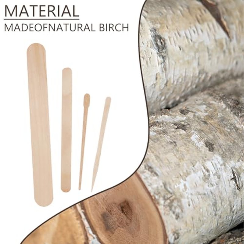 300 Pack 4 Style Assorted Wooden Wax Sticks for Hair Removal Body Legs Face and Small Medium Large Sizes Eyebrow Waxing Applicator Spatulas