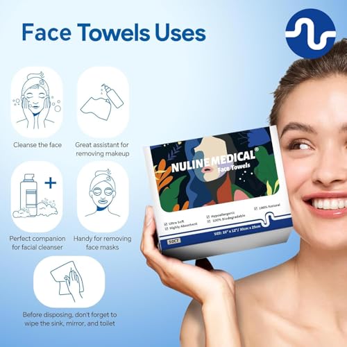 Nuline Medical 200 Count Eco-Friendly Disposable Face Towels - Biodegradable, Sensitive Skin, 10x12 Inches