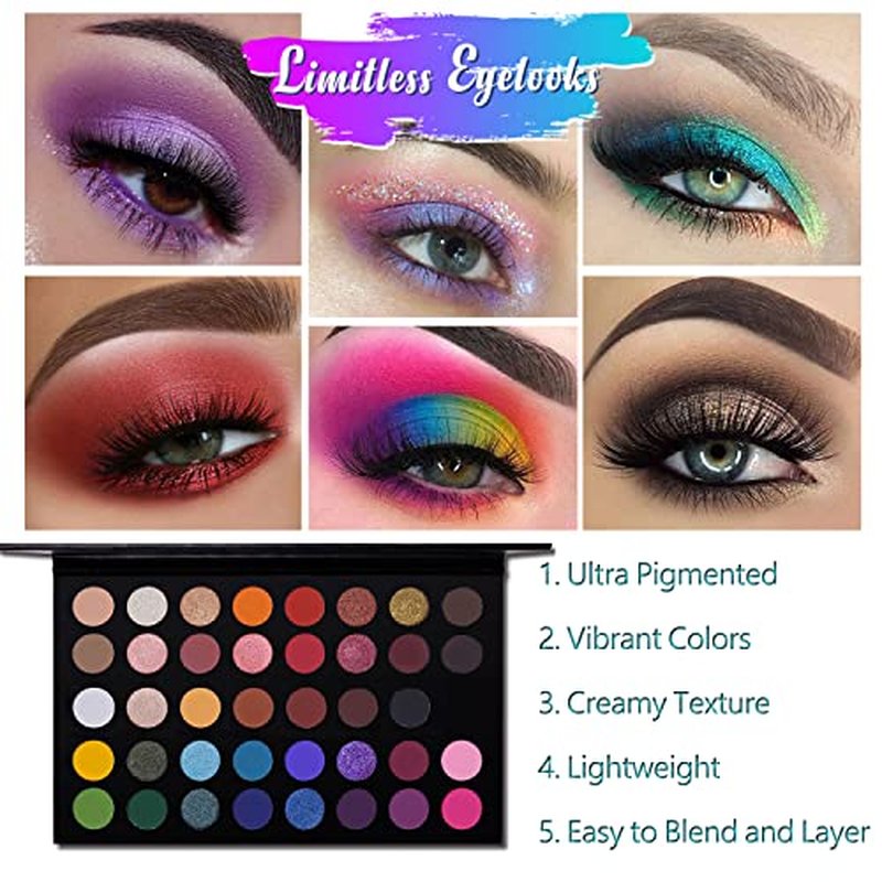 40 Colors High Pigmented Shimmer Matte Eyeshadow Makeup Palette Full Spectrum Artist Glitter Metallic Waterproof Creamy Blendable Eye Shadow Cosmetics (Color 1)