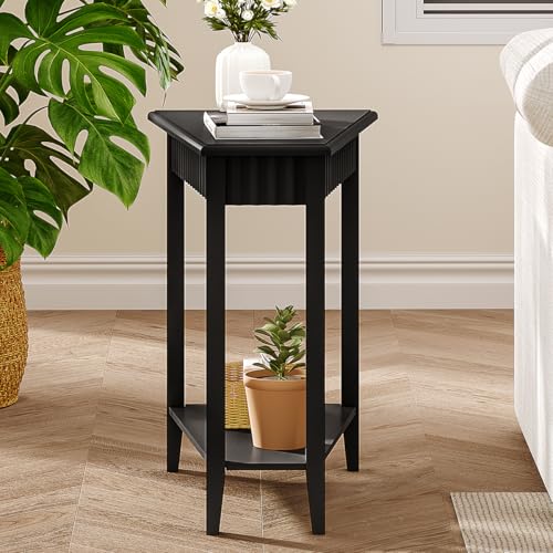 ChooChoo Fluted Wedge Recliner Side Table with 2-Tier Storage - Black, 1 Pack