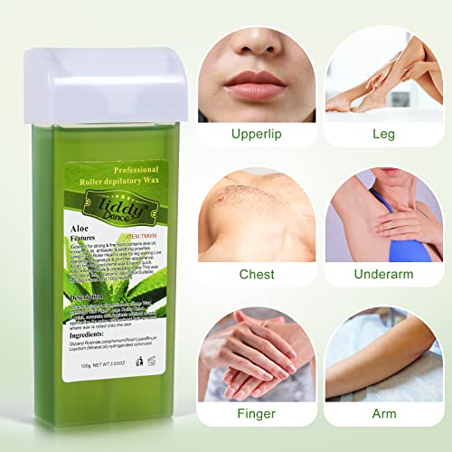 Liddy Dance Hair Removal Wax, Wax Refill, Soft Wax Roller Cartridge for Roll on Waxing Kit, Aloe Depilatory Rolling Wax for Sensitive Skin, 4 Pack (14.1 OZ)