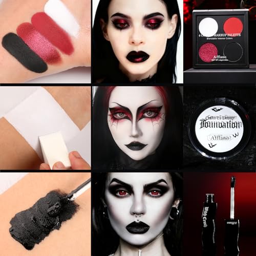 Goth Makeup Kit - Complete Halloween & Cosplay Gothic Face Paint Set with Fake Nails