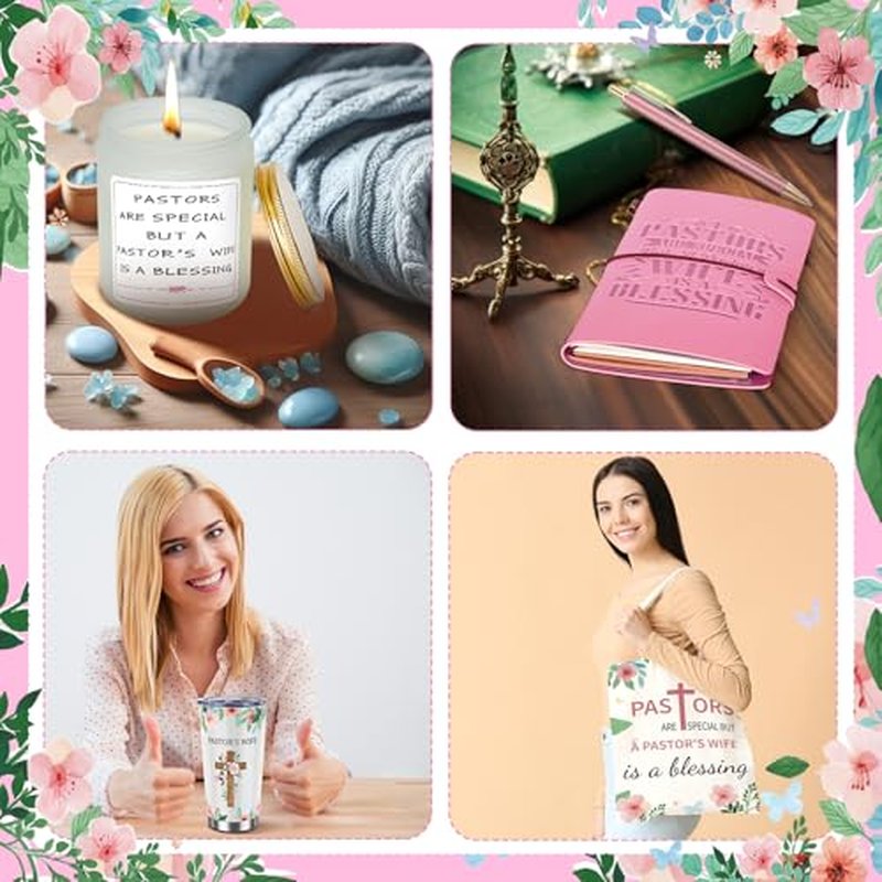 10 Pcs Easter Pastor's Wife Appreciation Gifts Christian Religious Gifts with Blanket Christian Makeup Bag Tote Bag Pen Notebook Cup Aromatherapy Keychain Bookmarks Card Mother's Day Thank You Gift