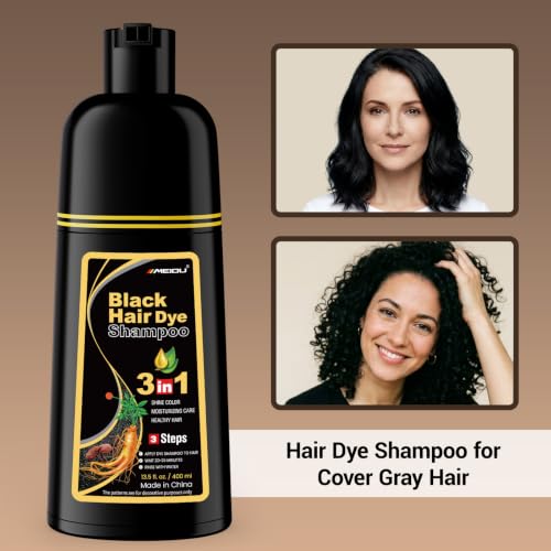 IIIMEIDU Black Hair Dye Shampoo 3-in-1 for Women & Men - Gray Coverage, Easy at Home