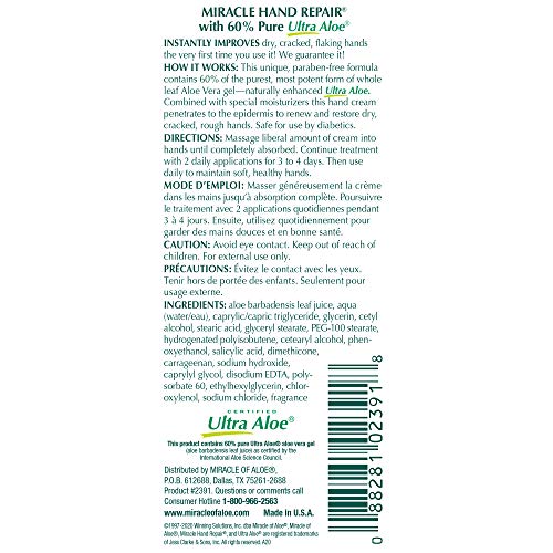 Miracle Hand Repair Cream for Dry Cracked Hands 8 oz Best Healing Hand Cream with 60% Aloe Vera - Non-Greasy Moisturizer for Working Hands - Fast Absorbing Lotion for Extremely Dry Skin (2-Pack)