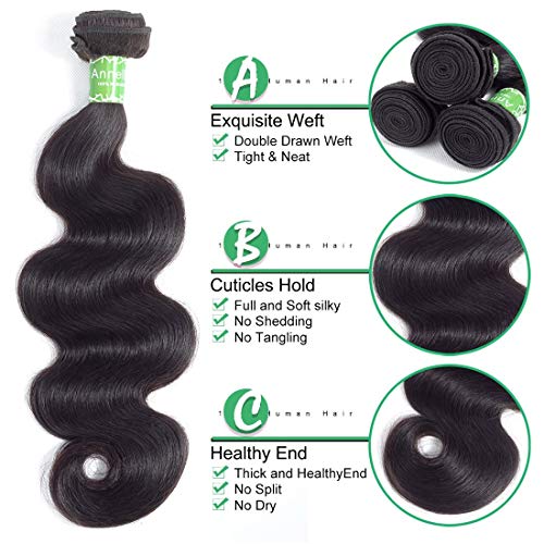 ANNELBEL 10 Inch Body Wave Human Hair Bundles 4 Pack Natural Black Virgin Hair