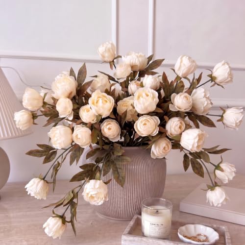 Artificial Peony Flowers Set - Faux Silk Blooms for Vase, 12 Stems, Light Variation