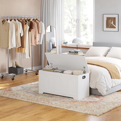 DINZI LVJ Wooden Toy Storage Chest White 39.4 Inch Large Capacity Storage Box