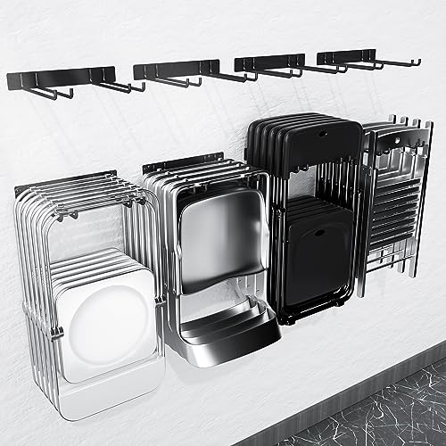 16.5 Inch Wall Mount Folding Chair Storage Rack 4 Pack - Heavy Duty Garden & Patio Organizer Hooks