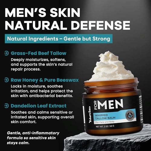 Wrinkle Defense Tallow Balm for Men ? Anti-Aging Whipped Beef Tallow with Jojoba Oil for Deep Hydration, Clean Scent Non-Greasy Skincare for Men
