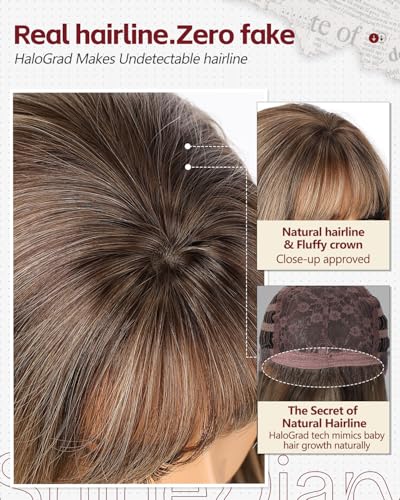 Caramel Hazelnut Brown Wavy Wig with Bangs - 22 Inch Voluminous High Crown Hairpiece for Women
