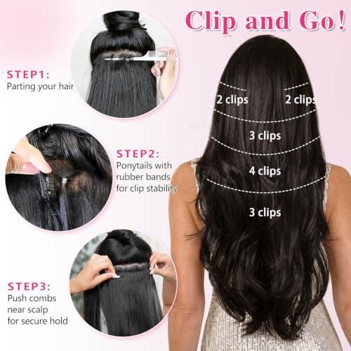 Dark Brown 20 Inch Clip-In Hair Extensions, Straight Layered Natural Look
