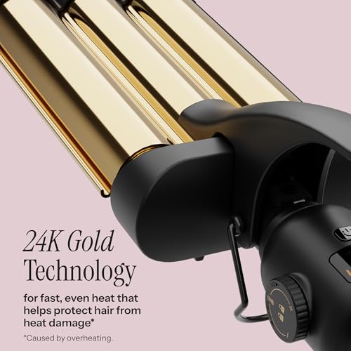 Hot Tools Pro Artist 24K Gold Three-Barrel Hair Waver – Jumbo Beach Waves, 450°F
