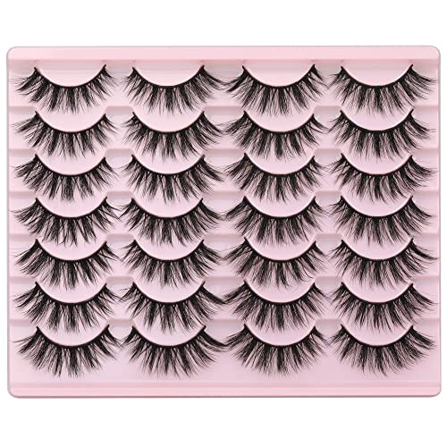 Newcally Eyelashes False Lashes Wispy Spikes Eyelashes Mink Natural Look 3D Volume Fake Eye Lashes Pack Cat Eye Strip Reusable Faux Mink Eyelash 14 Pairs