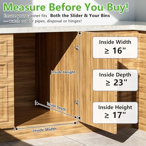 Dual Under Sink Pull-Out Trash Can Rack for Kitchen Cabinets - No Bins