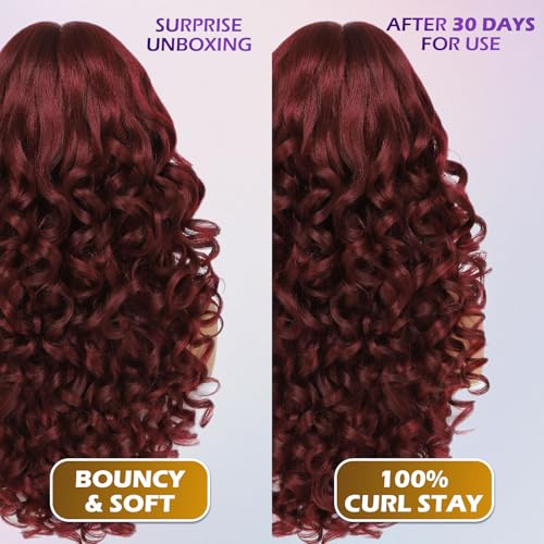 Felek 24 Inch Burgundy Synthetic Lace Front Wig 13x6 HD Transparent Lace Curly Style Variation of THIS listing