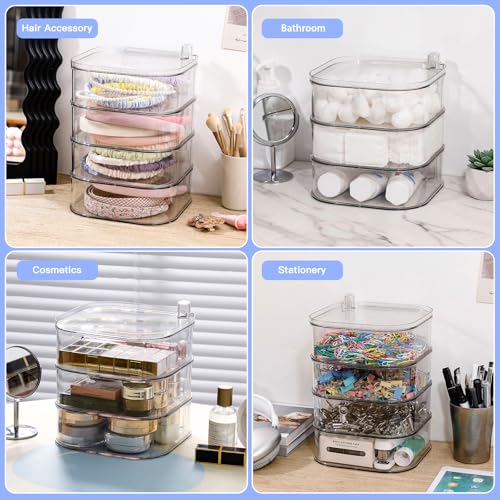 4-Layer Hair Tie Organizer with Rotating Stacks - Clear, Stackable