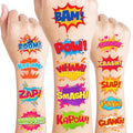 96 PCS Comic Pre-Cut Temporary Tattoos for Kids | Super Cute Pow Wow Boom Zap Themed Birthday Party Favors, Supplies, Decorations, Fake Tattoo Stickers, School Rewards Gifts for Boys & Girls