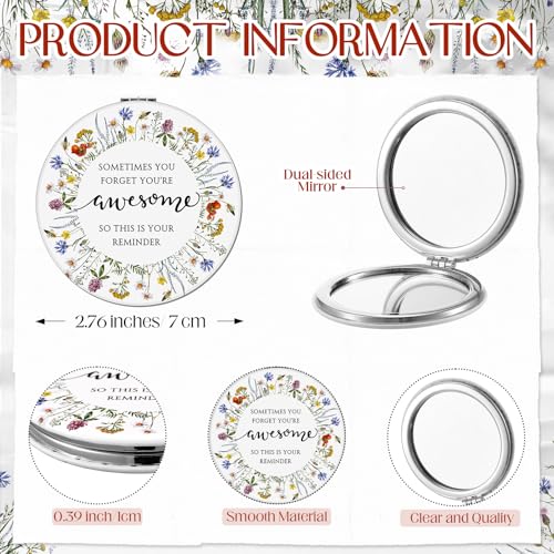 12 Set Inspirational Gifts for Women Bulk Motivational Compact Mirror Makeup Pocket Mirror for Purse Double Sided Folding Mirror Inspirational Gift Cards with Bag for Women