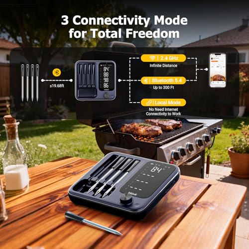 Wireless Meat Thermometer with APP Control & 4 Probes for Grill Oven Smoker