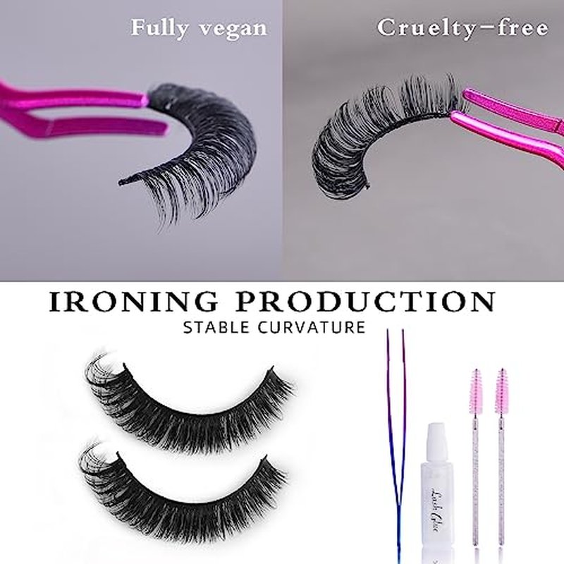 3 Pairs D curl lashes,Cat Eye Faux Mink Russian Lashes,Fluffy Volume False Eyelashes Strip that Look Like extensions,Dramatic Glam Natural Wispy Lightweight Reusable DD Curl Lash Set(Jasmine)