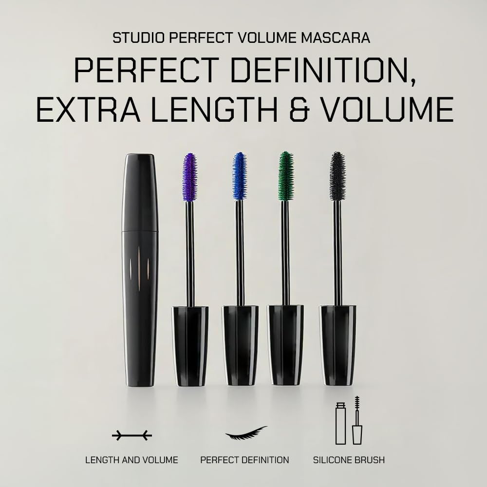 Radiant Professional Studio Perfect Mascara Volume and Length – Smudge-Proof, Cruelty Free, Lengthening Mascara with Silicone Brush & Natural Wax – Green (05), 0.30 oz