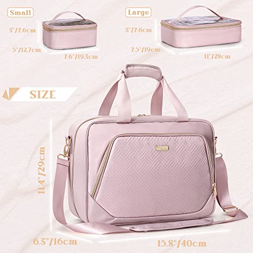 Professional Makeup Artist Travel Case with 4 Detachable Cosmetic Bags, Large Make up Organizer Bag with Makeup Kit Storage Section and Hair Tools Pocket, Pink (Empty Bag Only)