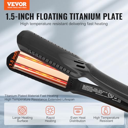 VEVOR Dual Infrared 1.5-Inch Titanium Hair Straightener with LCD, 19 Temp Levels 210°F-450°F, Dual Voltage 110V/240V