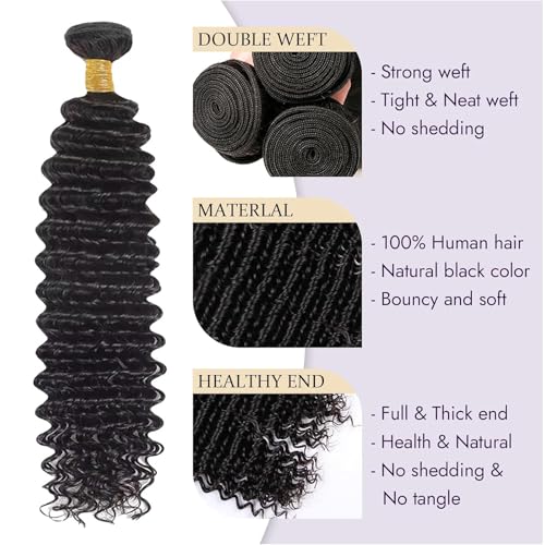 Deep Wave Human Hair Bundles 32 Inch - Wet & Wavy Brazilian Virgin Hair - Single Bundle