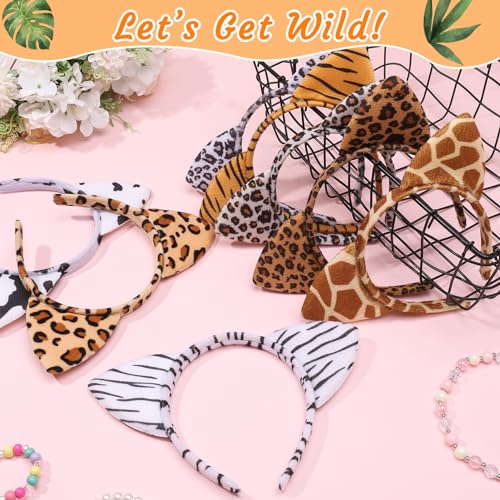 Animal Ears Headband Assortment - Cheetah, Zebra, Leopard for Party & Cosplay (24 Pieces)