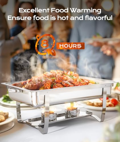 Tatakoii 2 Pack Stainless Steel Chafing Dishes for Buffet - Mirror Polished, Food Warmers & Servers with Rolled Edge Safety 9QT Set