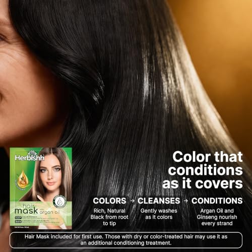 Herbishh Natural Black Hair Dye Shampoo 500ml for Gray Hair Coverage